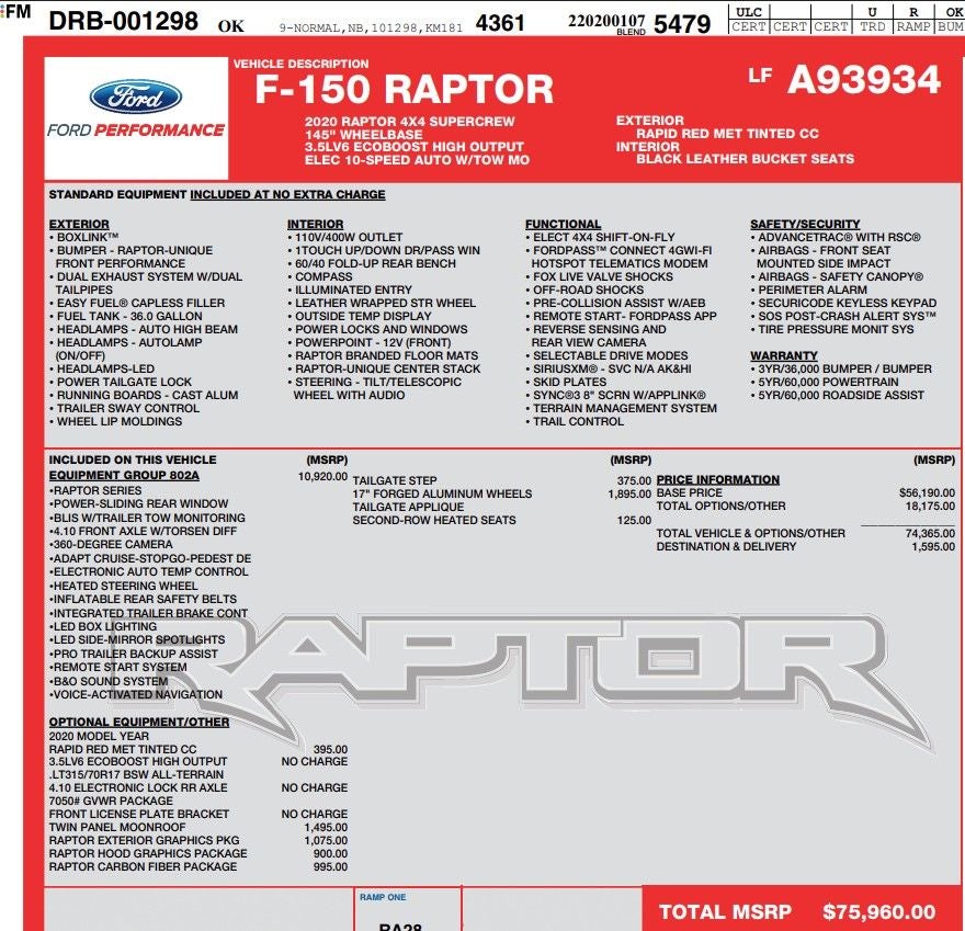 2020 Ford F-150 Raptor