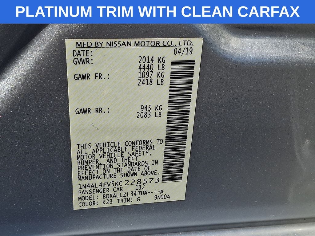 2019 Nissan Altima 2.0 Platinum