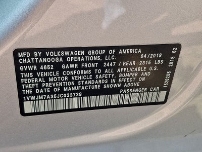 2018 Volkswagen Passat 3.6L V6 GT