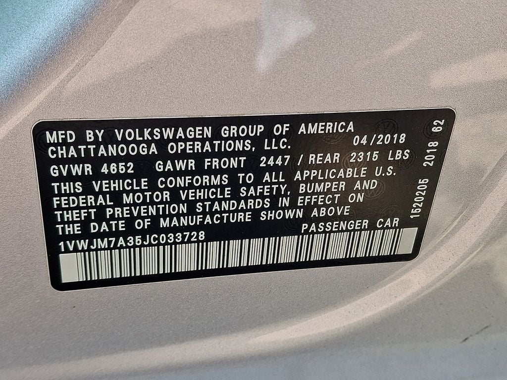 2018 Volkswagen Passat 3.6L V6 GT