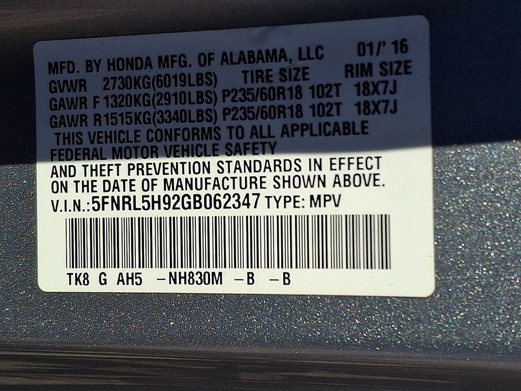 2016 Honda Odyssey Touring Elite